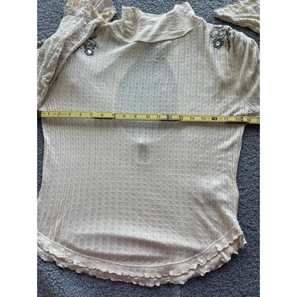 Free People Top Ivory High Maintenance Ballet Blouse Preppy Boho Jewel Sz M New